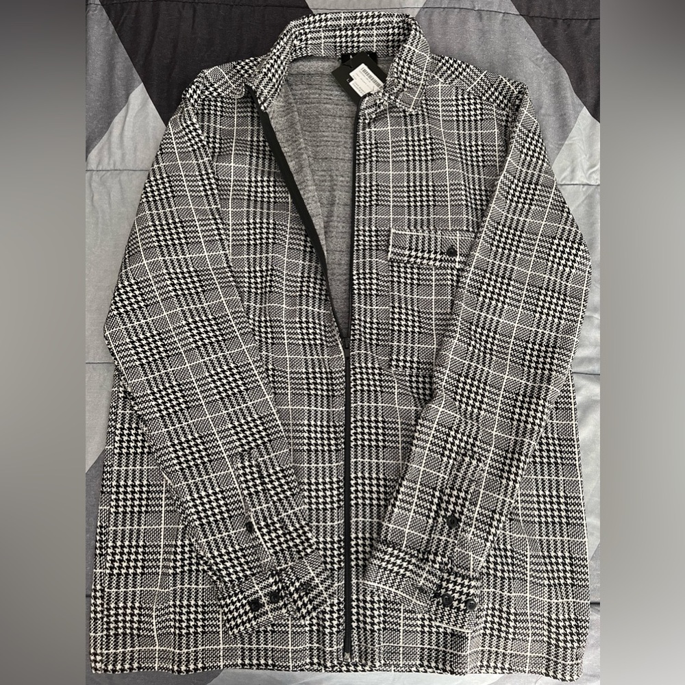 Check jacquard utility coach zip over-shirt
